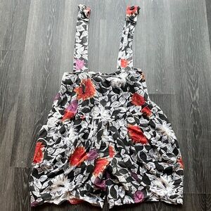 Vintage 80s Dark Tropical Floral High Waisted Suspender Style Romper Shorts